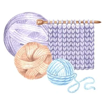 Tangles of thread and nitted fabric sample purple on a knitting needles Stock Illustration