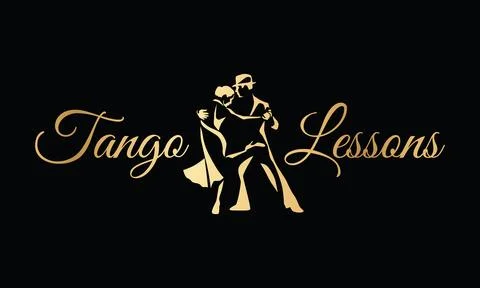 Tango Class Symbol with Golden Dancing Couple and Elegant Script Typography Ilustração Stock