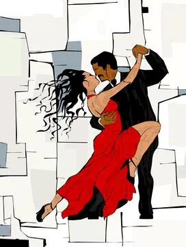 Tango couple dancing abstract art vector template Stock Illustration