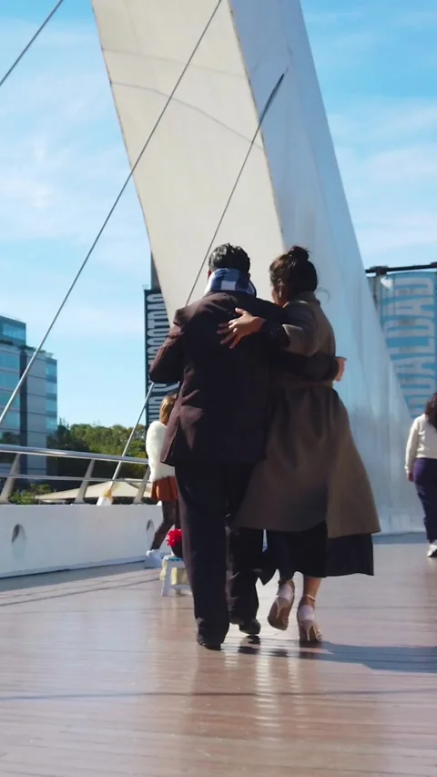 Tango Dance Buenos Aires Argentina Couple Dancing Puente de la Mujer Vertical Stock Footage 335218406