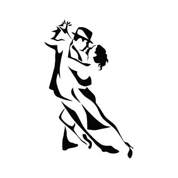 Tango Dance Class Couple Silhouette with Romantic Elegant Pose in Black and Illustrazione stock