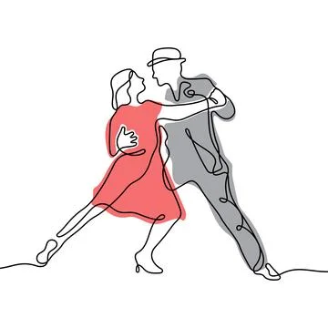 Tango dancers one line vector illustration Stock Illustration