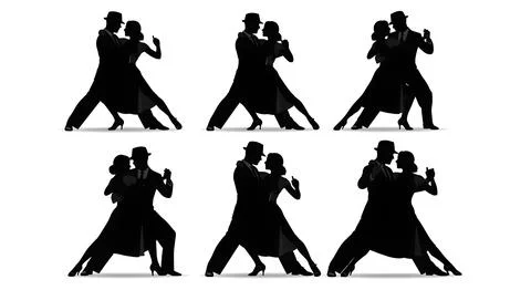 Tango Face-Off Stance Silhouette Set Stock Illustration