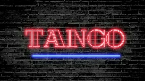 Tango neon sign on dark brick wall Stock Footage 79348667