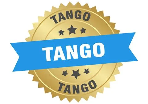Tango. tango round blue and gold label isolated on transparent background Stock Illustration