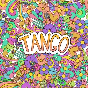 Tango Zen Tangle. Doodle dance background with flowers. Stock Illustration