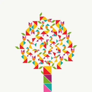 Tangram geometry shape tree concept Stock Illustration