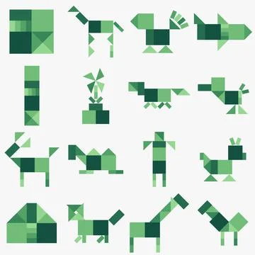 Tangram puzzle game Schemes with different objects 스톡 일러스트