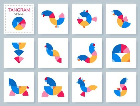 Tangram puzzle game. Vector set with various objects. Stockillustratie