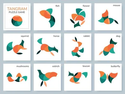 Tangram puzzle game. Vector set with various objects. イラスト素材
