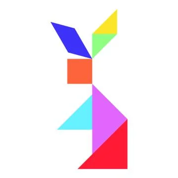 Tangram puzzle in rabbit shape on white background (Vector) Stock Illustration