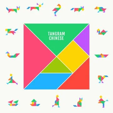 Tangram puzzle square set. Vector triangle geometric tangram template Stock Illustration