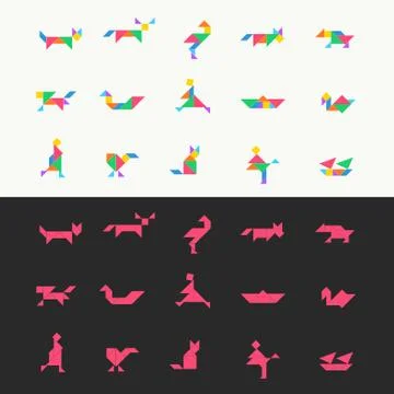 Tangram puzzle square set. Vector triangle geometric tangram template Stock Illustration