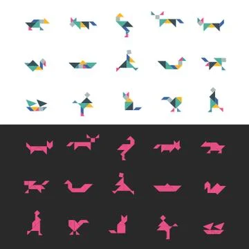 Tangram puzzle square set. Vector triangle geometric tangram template Stock Illustration