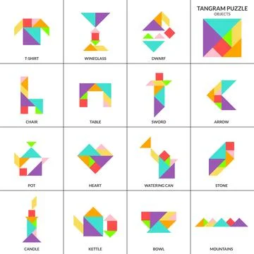 Tangram puzzle. Vector set with various objects. イラスト素材