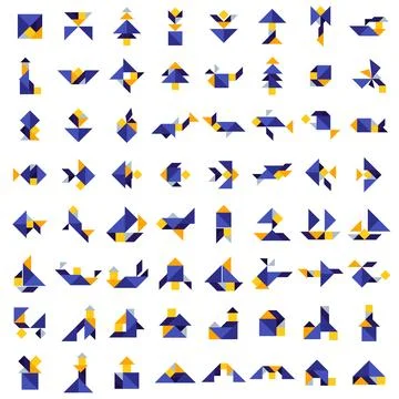 Tangram puzzle. Vector set with various objects. Stockillustratie