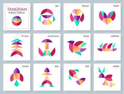 Tangram puzzle. Vector set with various objects. Stockillustratie