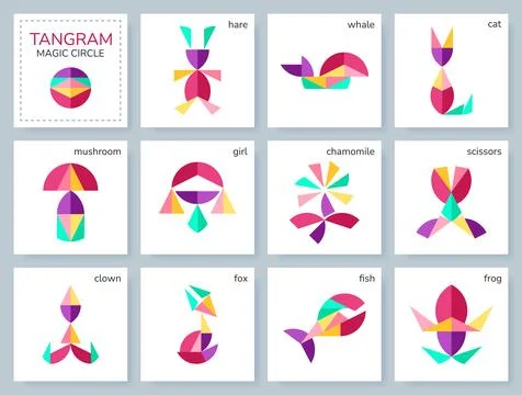 Tangram puzzle. Vector set with various objects. Stockillustratie