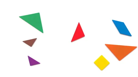 Tangram shaped like differen shape of buildings on white 1 of 2 Stock Footage 89423119