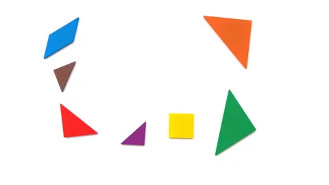 Tangram shaped like different shape of boats on white Stock Footage 89511313