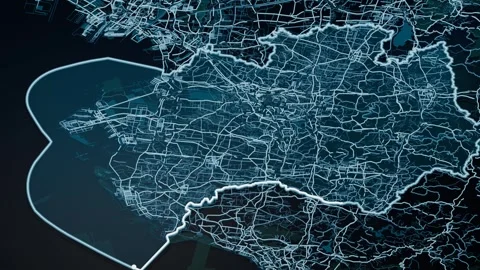 Tangshan China Glowing Digital Map Animation 4K Video stock 337275633