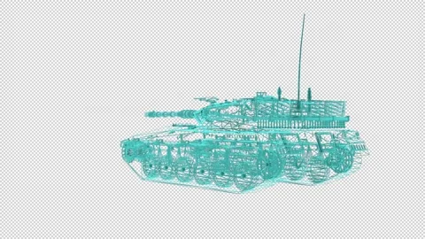 Tank 3D Wireframe rotating with alpha channel Stock Footage 153932699