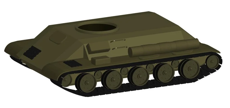 Tank body with wheels and tracks in natural colors in a realistic 3D design Stock Illustration