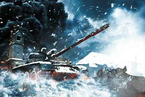 Tank in the conflict zone Stock Illustration