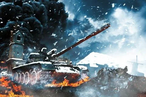 Tank in the conflict zone Stock Illustration