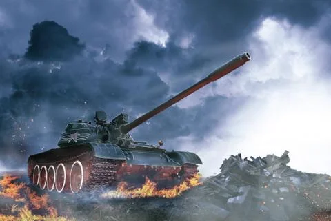 Tank in the conflict zone Stock Illustration
