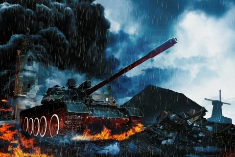 Tank in the conflict zone Stock Illustration