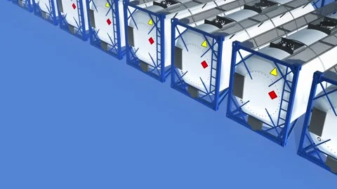 Tank containers for purpose of exporting liquid cargo in row. ISO container.. Stock Footage 328025964