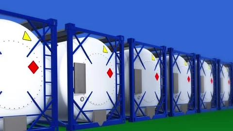 Tank containers for purpose of exporting liquid cargo in rows. ISO containers. 库存影片 333303383