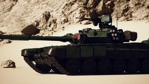 Tank in Desert With Gun Stock Footage 313981373