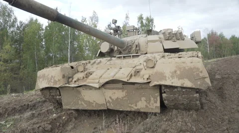 The tank is in the dirt. Dirty war machine Stock Footage 68656202