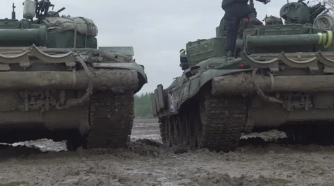 The tank is in the dirt. Dirty war machine Stock Footage 68664856