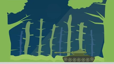 Tank drives past a forest animation motion graphics Stock Footage 162575850