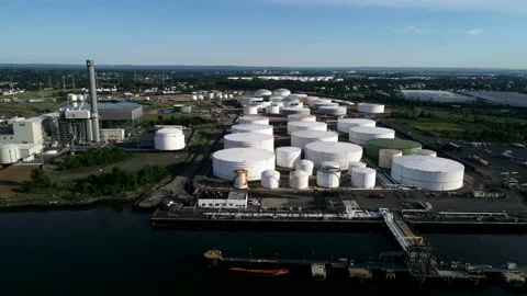 Tank Fields and a Generating Station along the Arthur Kill Video stock 133577613