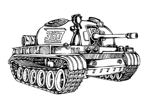 Tank isolated on white background. Vector Military machine. Stock Illustration