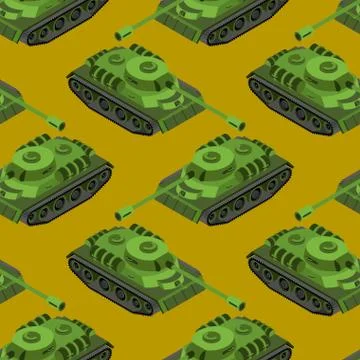 Tank Isometric seamless pattern. Army machinery texture. Armored fighting veh Stock Illustration