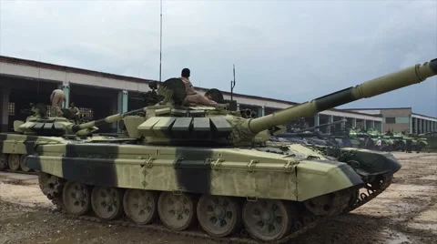 The tank is parked Video stock 53254118