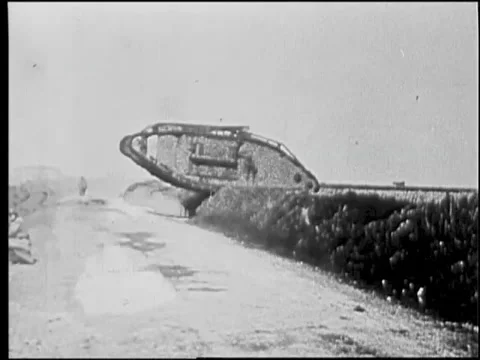 Tank Rolling Over Rough Terrain - World War 1 Stock Footage 41605332