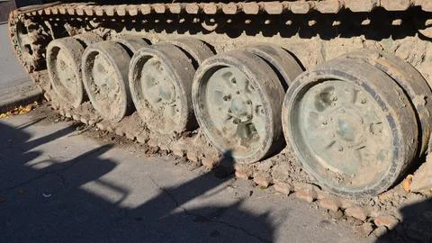 Tank rubberized track rollers Stock Photos