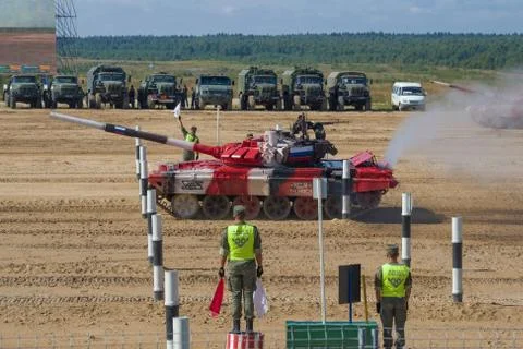 Tank of the Russian team at the intermediate finish Stock Photos