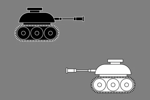 Tank side view flat design icon black white outline vector illustration Stock Illustration