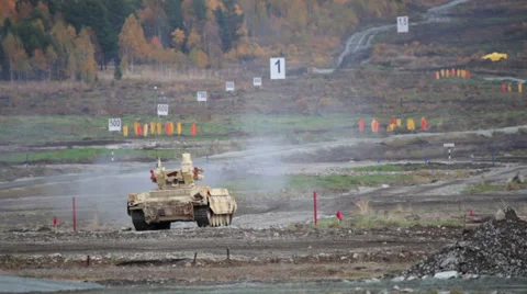 Tank support combat vehicle fires Stock Footage 34882915