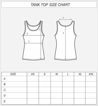 Tank top size chart. Singlet front and back Stock Illustration