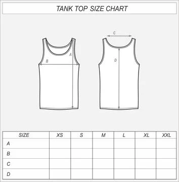 Tank top size chart. Singlet front and back Stock Illustration