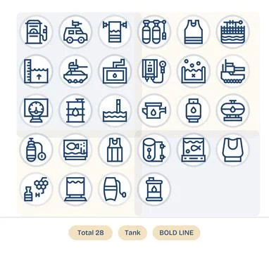 Tank Vector Graphics featuring 28 Bold Line PIXEL Perfect 128x128 Designs Stock Illustration