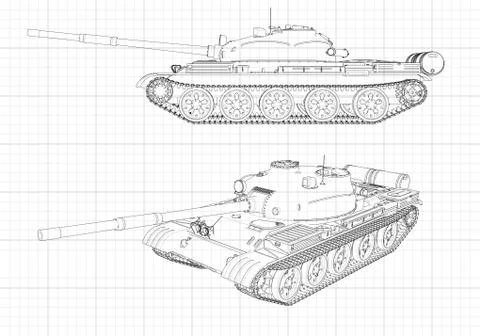 Tank vector illustration EPS 10. Military machine in the contour lines on g.. Illustrazione stock